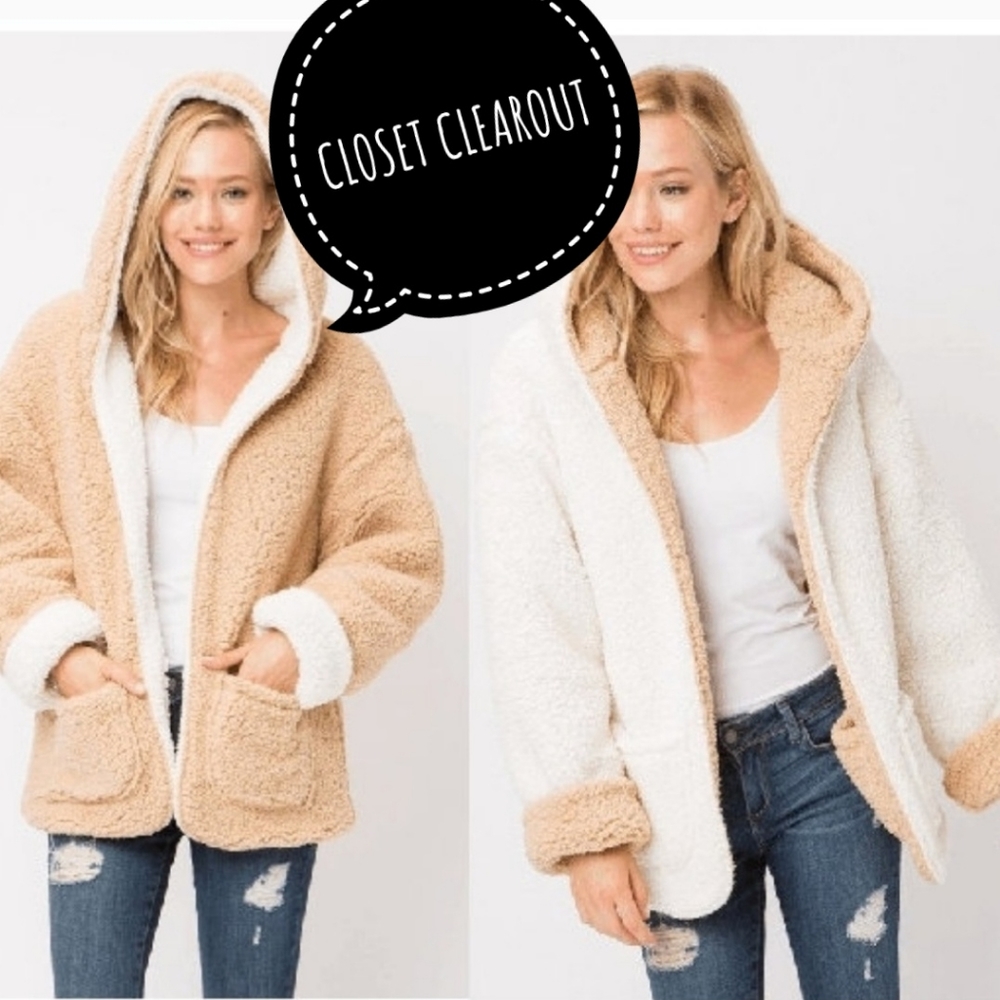NEW TEDDY BEAR REVERSIBLE FAUX FUR  SHERPA JACKET